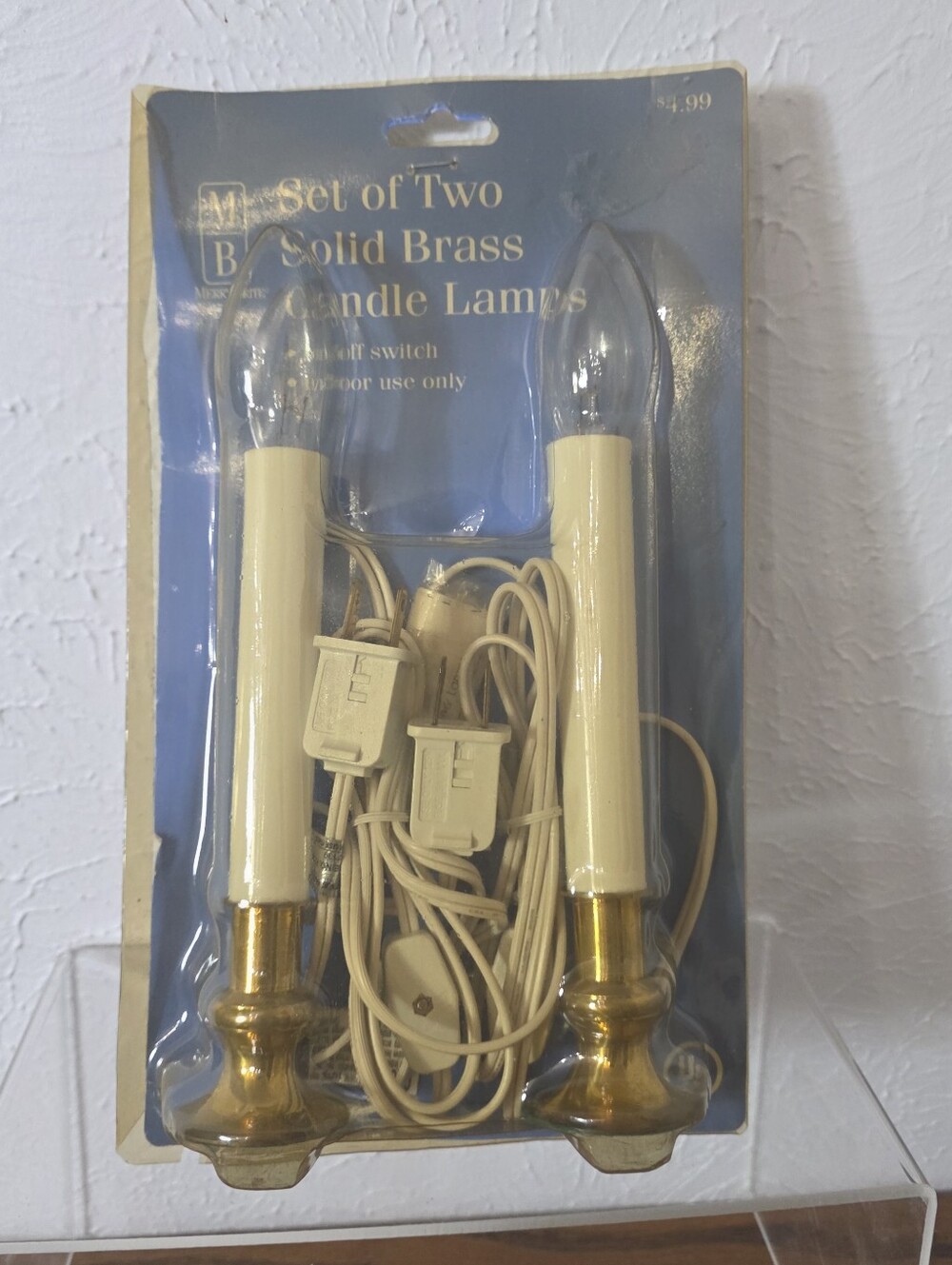 Vintage Merry Brite Set of Two Solid Brass Candle Lamps NEW NOS Indoor Use